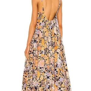 Free People Black Floral Tiered Maxi Dress with Yellow & Pink Flowers